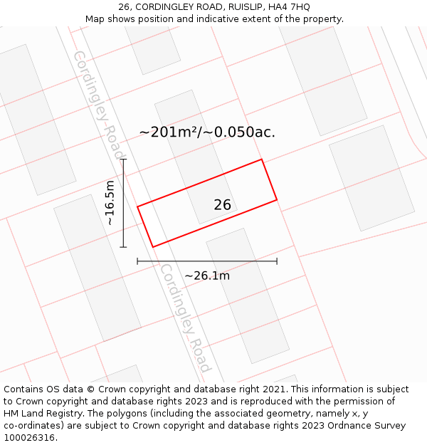 26, CORDINGLEY ROAD, RUISLIP, HA4 7HQ: Plot and title map
