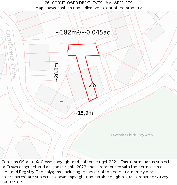 26, CORNFLOWER DRIVE, EVESHAM, WR11 3ES: Plot and title map