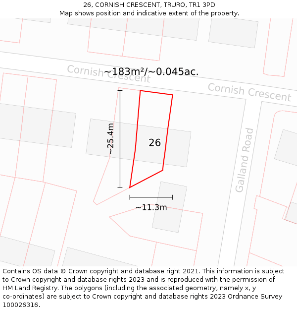 26, CORNISH CRESCENT, TRURO, TR1 3PD: Plot and title map