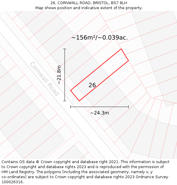 26, CORNWALL ROAD, BRISTOL, BS7 8LH: Plot and title map