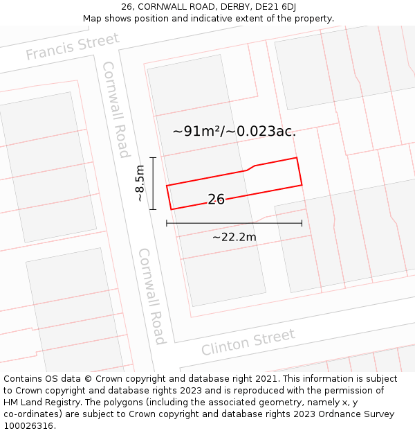 26, CORNWALL ROAD, DERBY, DE21 6DJ: Plot and title map