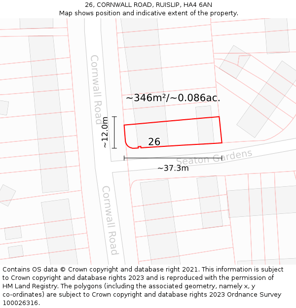 26, CORNWALL ROAD, RUISLIP, HA4 6AN: Plot and title map