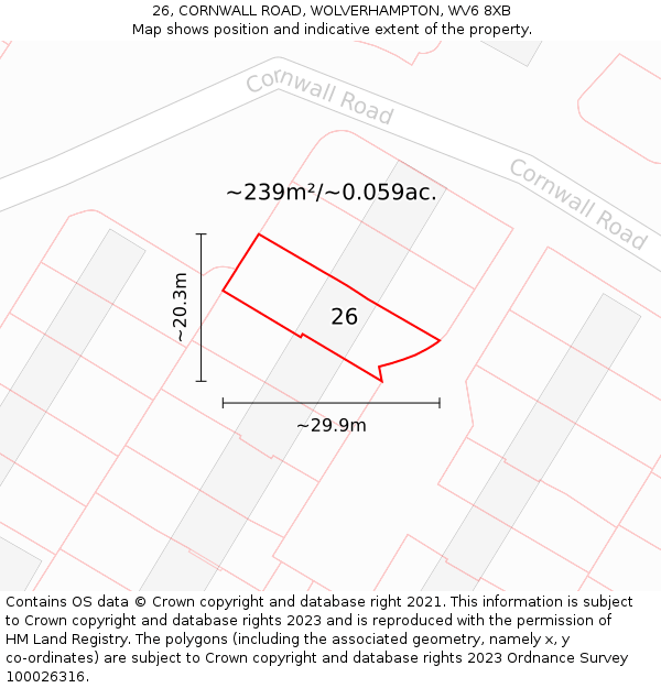 26, CORNWALL ROAD, WOLVERHAMPTON, WV6 8XB: Plot and title map