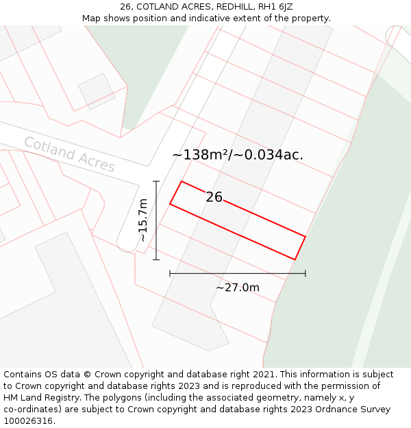 26, COTLAND ACRES, REDHILL, RH1 6JZ: Plot and title map