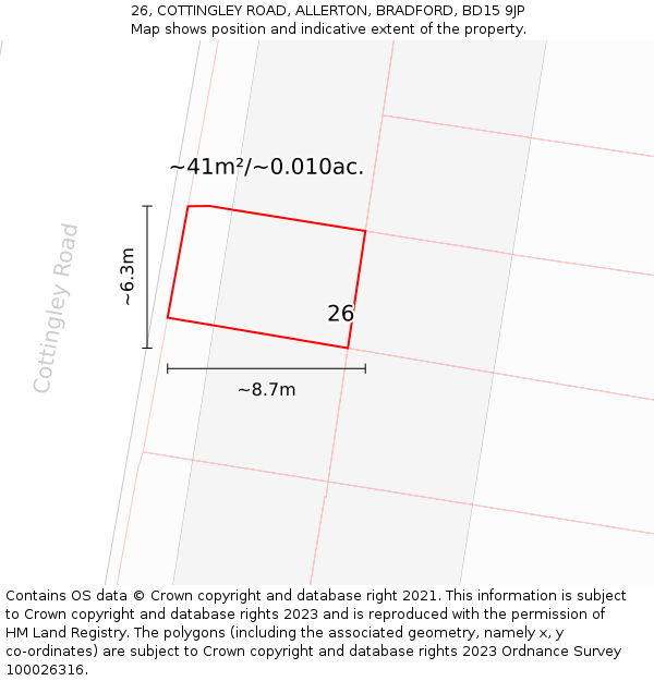 26, COTTINGLEY ROAD, ALLERTON, BRADFORD, BD15 9JP: Plot and title map