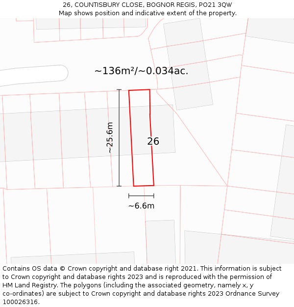 26, COUNTISBURY CLOSE, BOGNOR REGIS, PO21 3QW: Plot and title map