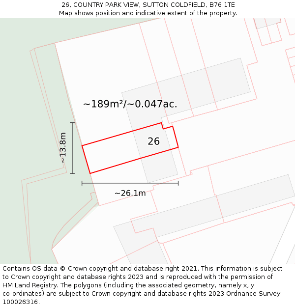 26, COUNTRY PARK VIEW, SUTTON COLDFIELD, B76 1TE: Plot and title map