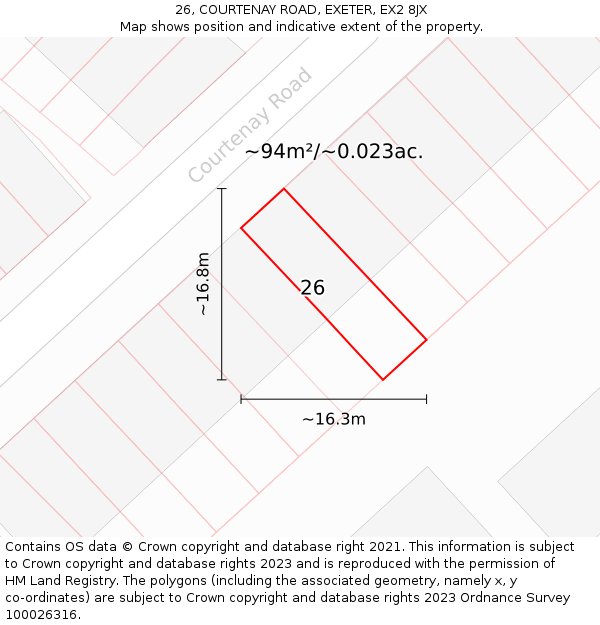 26, COURTENAY ROAD, EXETER, EX2 8JX: Plot and title map