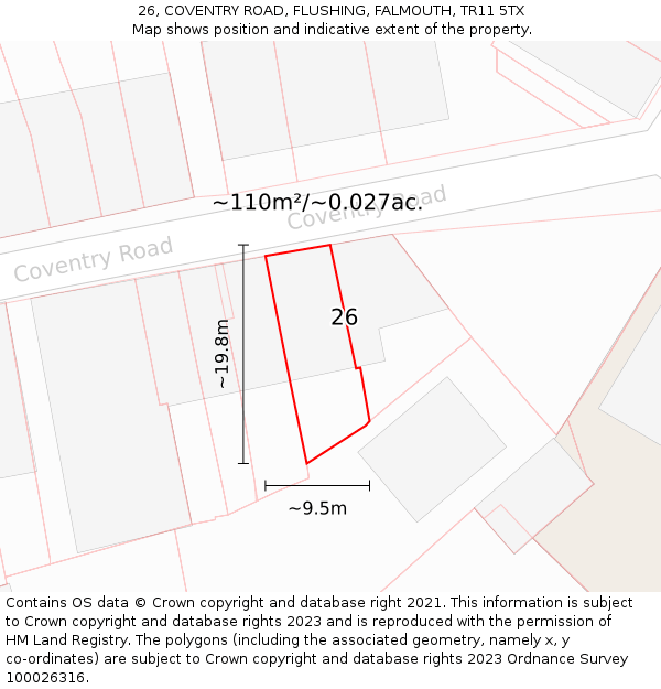 26, COVENTRY ROAD, FLUSHING, FALMOUTH, TR11 5TX: Plot and title map