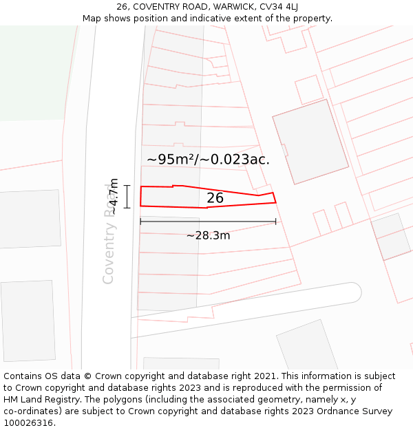 26, COVENTRY ROAD, WARWICK, CV34 4LJ: Plot and title map