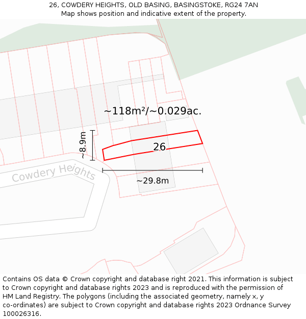 26, COWDERY HEIGHTS, OLD BASING, BASINGSTOKE, RG24 7AN: Plot and title map