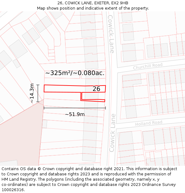 26, COWICK LANE, EXETER, EX2 9HB: Plot and title map