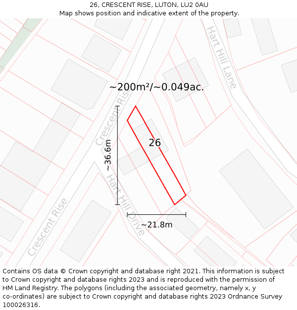 26, CRESCENT RISE, LUTON, LU2 0AU: Plot and title map