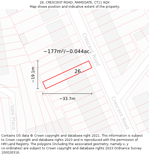 26, CRESCENT ROAD, RAMSGATE, CT11 9QX: Plot and title map