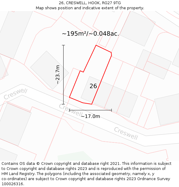 26, CRESWELL, HOOK, RG27 9TG: Plot and title map