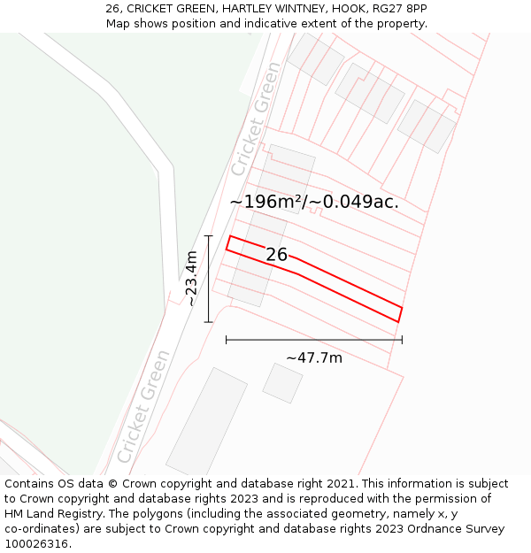 26, CRICKET GREEN, HARTLEY WINTNEY, HOOK, RG27 8PP: Plot and title map