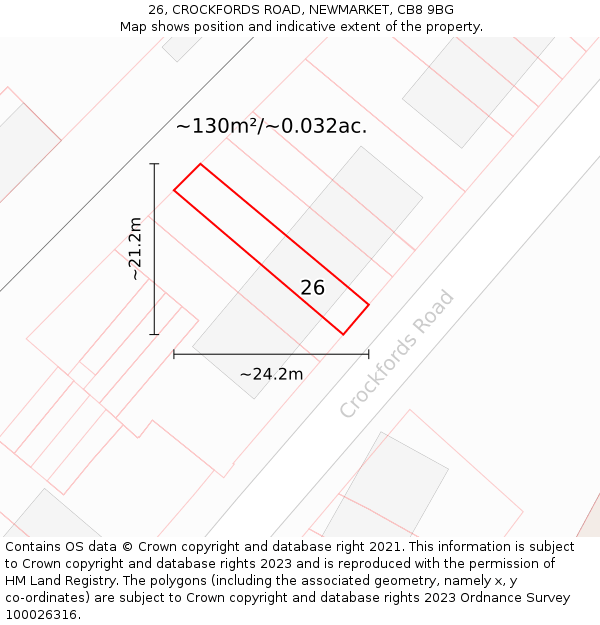 26, CROCKFORDS ROAD, NEWMARKET, CB8 9BG: Plot and title map