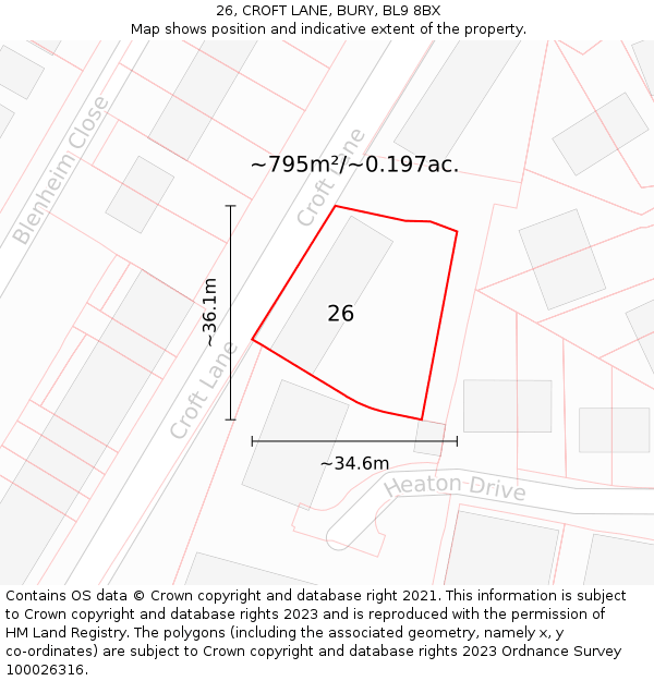 26, CROFT LANE, BURY, BL9 8BX: Plot and title map