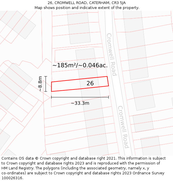 26, CROMWELL ROAD, CATERHAM, CR3 5JA: Plot and title map
