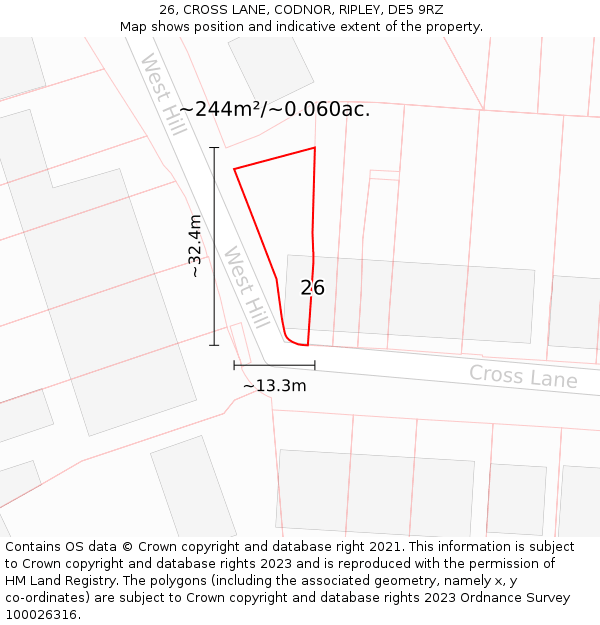 26, CROSS LANE, CODNOR, RIPLEY, DE5 9RZ: Plot and title map