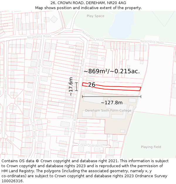 26, CROWN ROAD, DEREHAM, NR20 4AG: Plot and title map