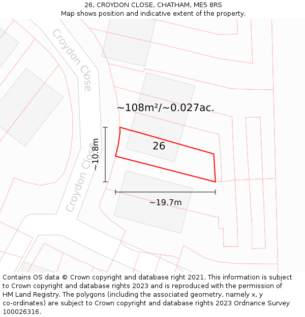 26, CROYDON CLOSE, CHATHAM, ME5 8RS: Plot and title map