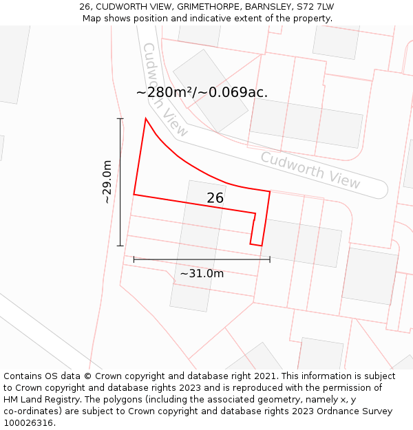 26, CUDWORTH VIEW, GRIMETHORPE, BARNSLEY, S72 7LW: Plot and title map