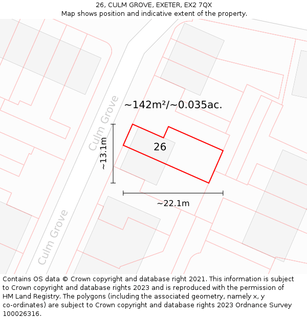 26, CULM GROVE, EXETER, EX2 7QX: Plot and title map
