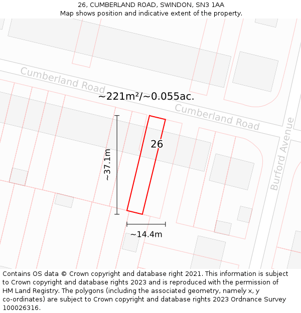 26, CUMBERLAND ROAD, SWINDON, SN3 1AA: Plot and title map