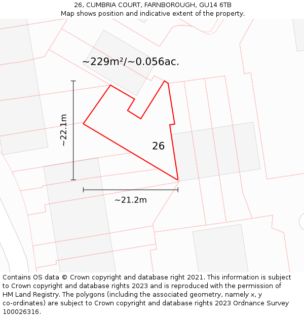 26, CUMBRIA COURT, FARNBOROUGH, GU14 6TB: Plot and title map
