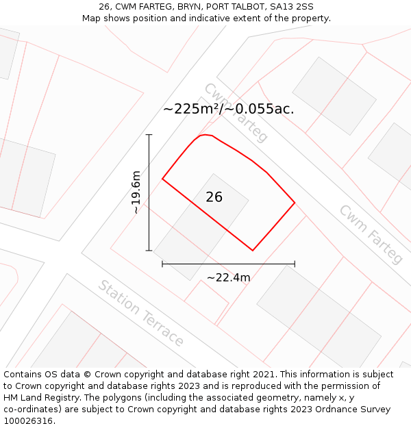 26, CWM FARTEG, BRYN, PORT TALBOT, SA13 2SS: Plot and title map