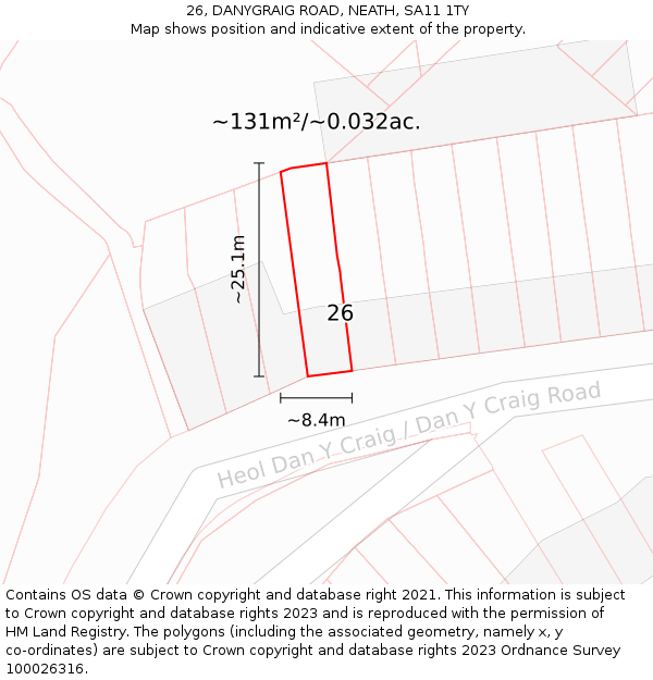 26, DANYGRAIG ROAD, NEATH, SA11 1TY: Plot and title map