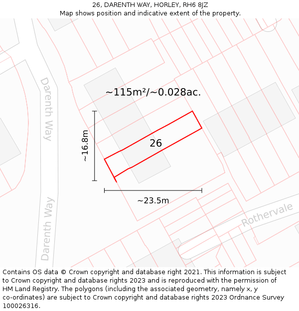 26, DARENTH WAY, HORLEY, RH6 8JZ: Plot and title map