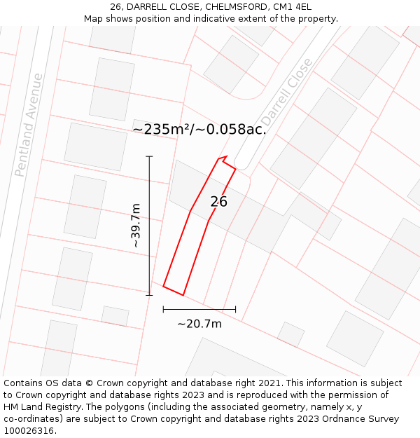26, DARRELL CLOSE, CHELMSFORD, CM1 4EL: Plot and title map