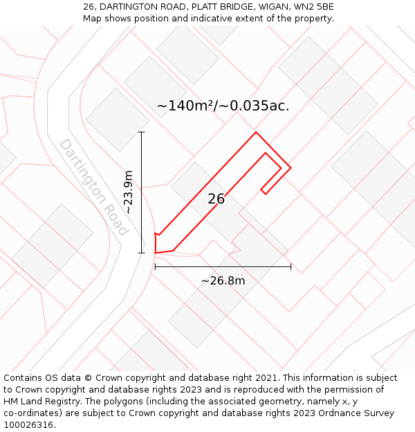 26, DARTINGTON ROAD, PLATT BRIDGE, WIGAN, WN2 5BE: Plot and title map