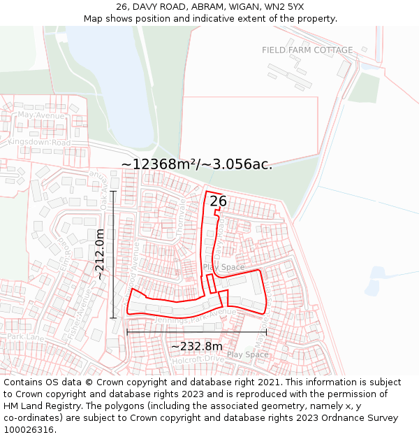 26, DAVY ROAD, ABRAM, WIGAN, WN2 5YX: Plot and title map