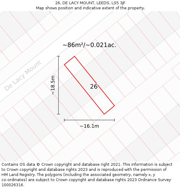 26, DE LACY MOUNT, LEEDS, LS5 3JF: Plot and title map
