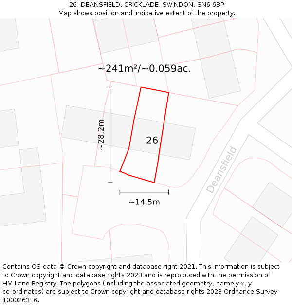 26, DEANSFIELD, CRICKLADE, SWINDON, SN6 6BP: Plot and title map