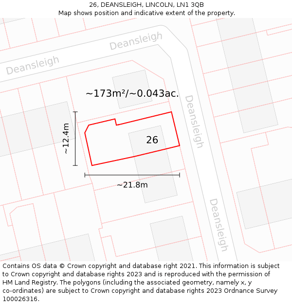 26, DEANSLEIGH, LINCOLN, LN1 3QB: Plot and title map