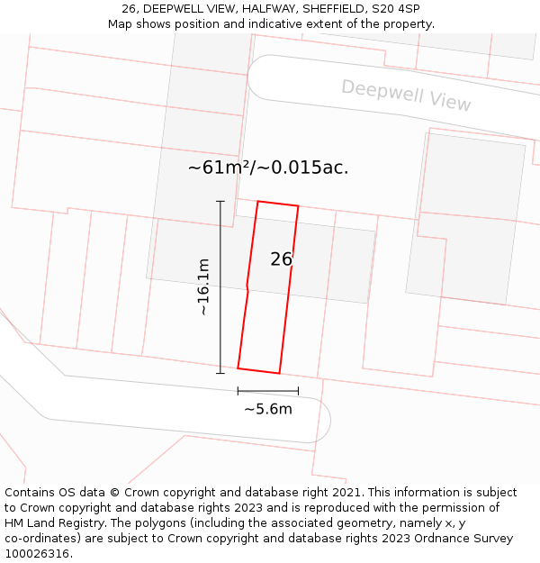 26, DEEPWELL VIEW, HALFWAY, SHEFFIELD, S20 4SP: Plot and title map