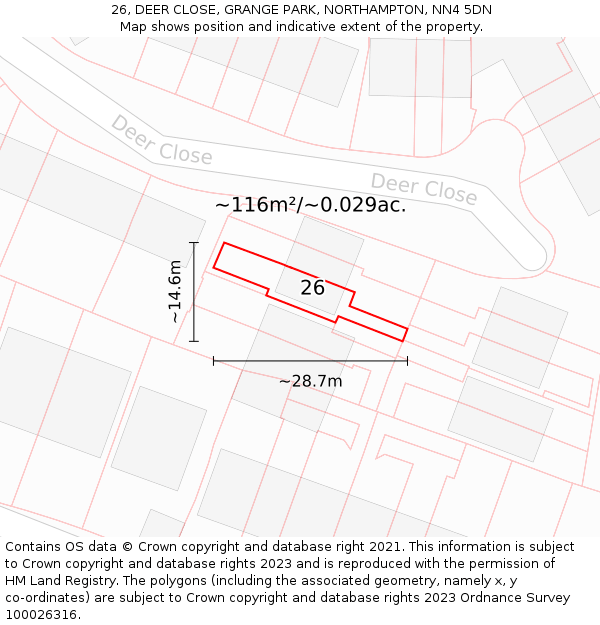 26, DEER CLOSE, GRANGE PARK, NORTHAMPTON, NN4 5DN: Plot and title map
