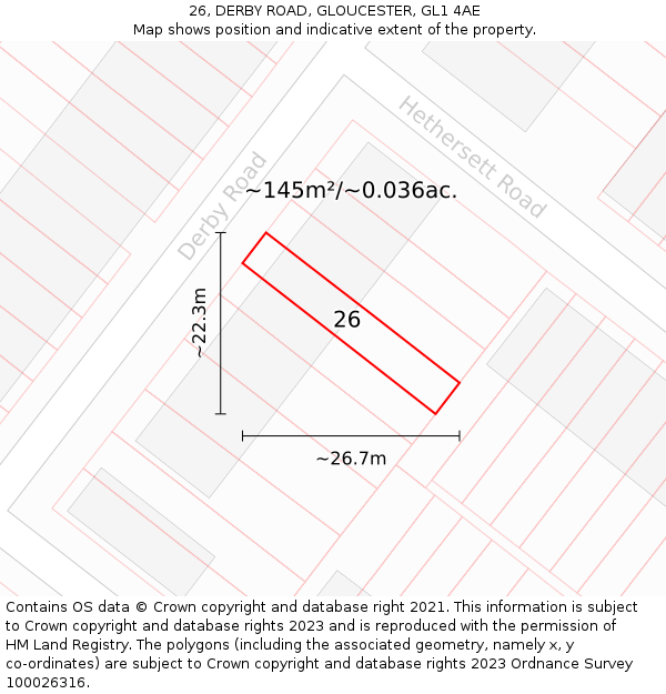 26, DERBY ROAD, GLOUCESTER, GL1 4AE: Plot and title map