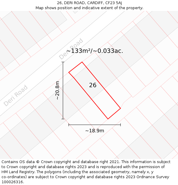 26, DERI ROAD, CARDIFF, CF23 5AJ: Plot and title map