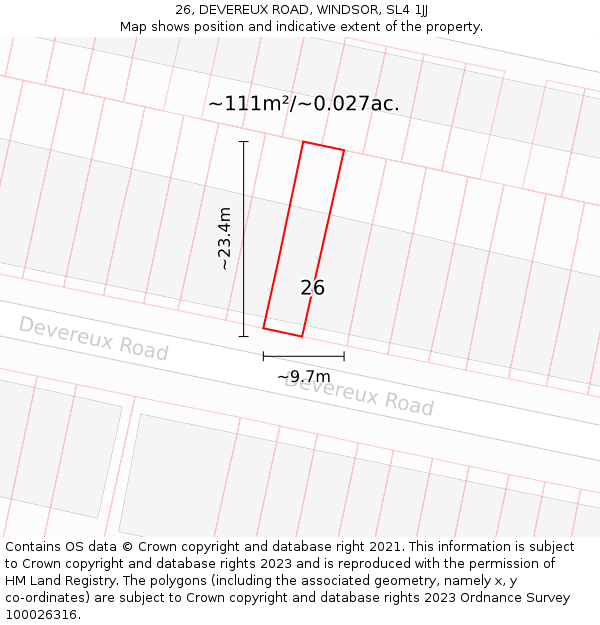 26, DEVEREUX ROAD, WINDSOR, SL4 1JJ: Plot and title map