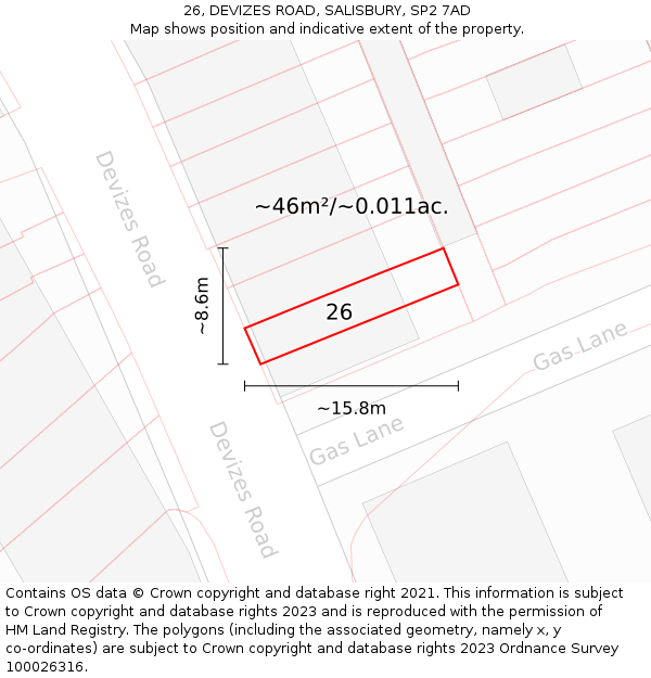 26, DEVIZES ROAD, SALISBURY, SP2 7AD: Plot and title map