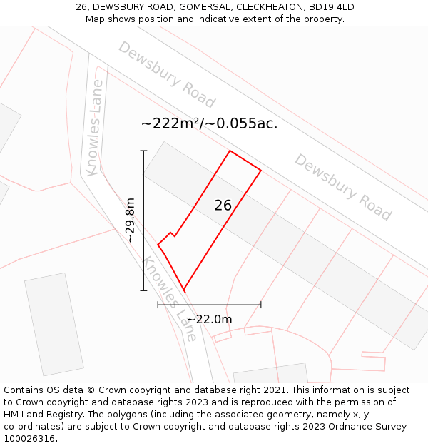 26, DEWSBURY ROAD, GOMERSAL, CLECKHEATON, BD19 4LD: Plot and title map