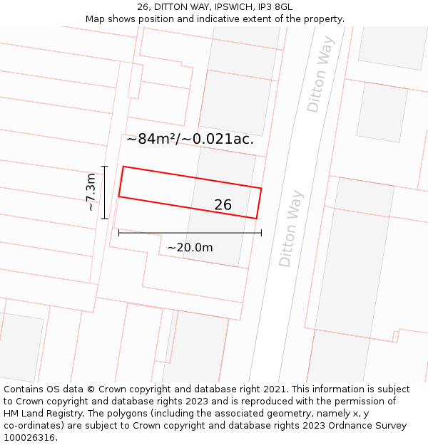 26, DITTON WAY, IPSWICH, IP3 8GL: Plot and title map