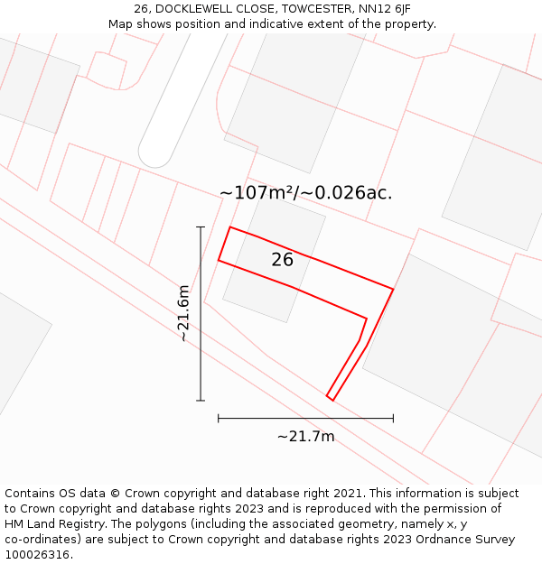 26, DOCKLEWELL CLOSE, TOWCESTER, NN12 6JF: Plot and title map