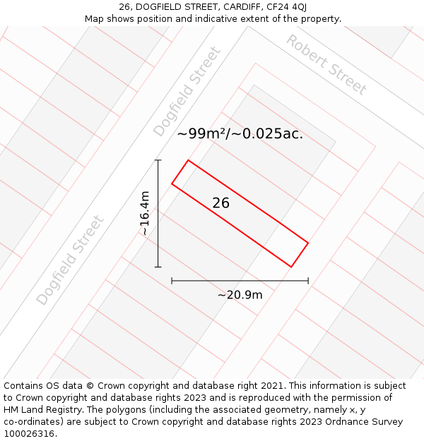 26, DOGFIELD STREET, CARDIFF, CF24 4QJ: Plot and title map