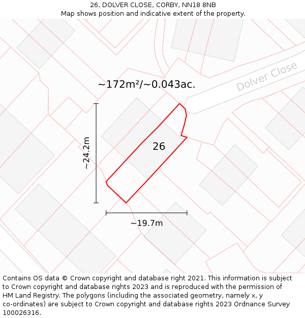 26, DOLVER CLOSE, CORBY, NN18 8NB: Plot and title map